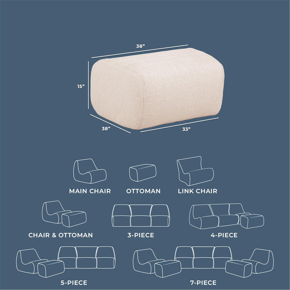 Big Joe Solvana Outdoor Ottoman, Performance Linen Weather-Resistant Fabric, ...