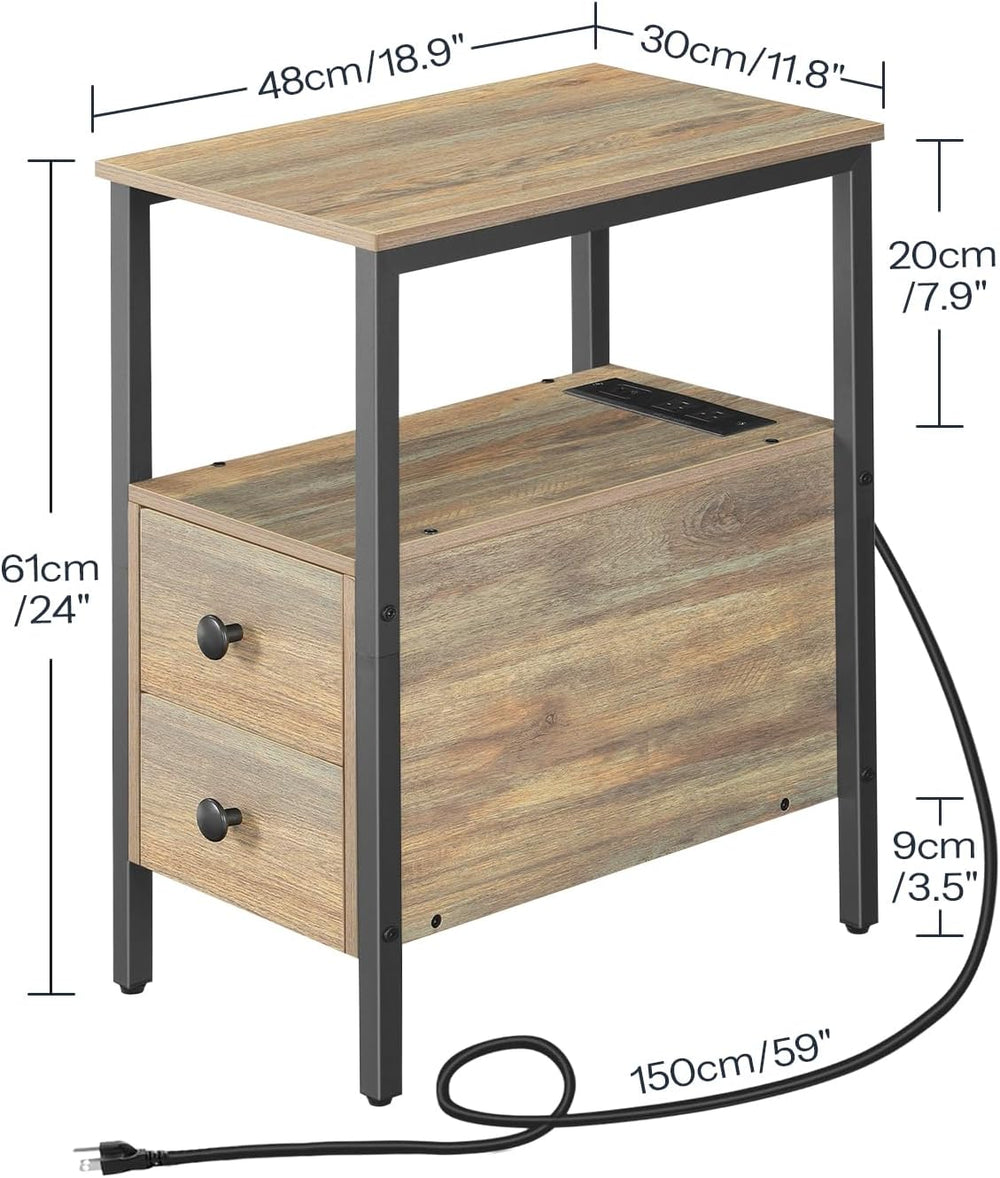 HOOBRO End Table with Charging Station, Narrow Side Table with 2 Drawer &...