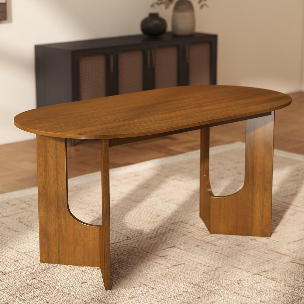 VESCASA 63" L Walnut Wood Oval Dining Table for 6, Solid Wood Kitchen Ta...