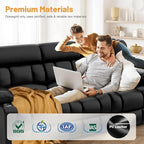Loveseat Recliner Sofa Set, Flip Middle Backrest Design PU Leather 3 Seater Reclining Sofa and Single Oversized Recliner Chair, Manual Couches for Living Room (Black, PU 3+1)