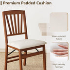 COSTWAY Folding Dining Chairs Set of 4, Upholstered Wooden Dining Room Chairs with Fabric Padded Seat, Solid Wood Frame and 400LBS Capacity for Kitchen Apartment (Beige & Brown)