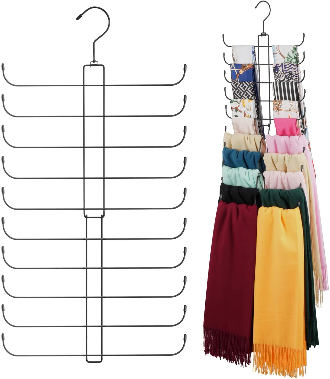 ZEDODIER Scarf Organizer Scarf Hanger for Closet, 2 Pack Rotatable Sturdy Hijab Holder Holds 40 Scarves, Space Saving Closet Organizers and Storage, Black