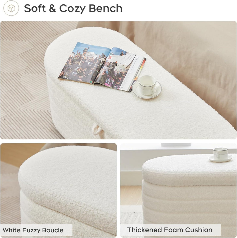 Storage Ottoman Bench End of Bed for Bedroom,45 inch Boucle Upholstered Entry...
