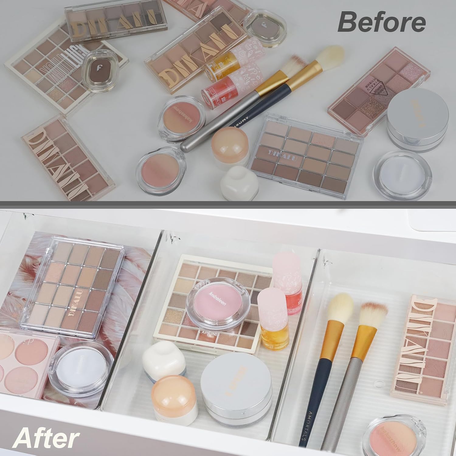 Clear Drawer Organizer Bins Set, Transparent Rectangle Trays, Dresser Bathroom Makeup Vanity Organization and Storage Bins Office Desk Drawer Dividers Organizers (3pc - 9×6×2")