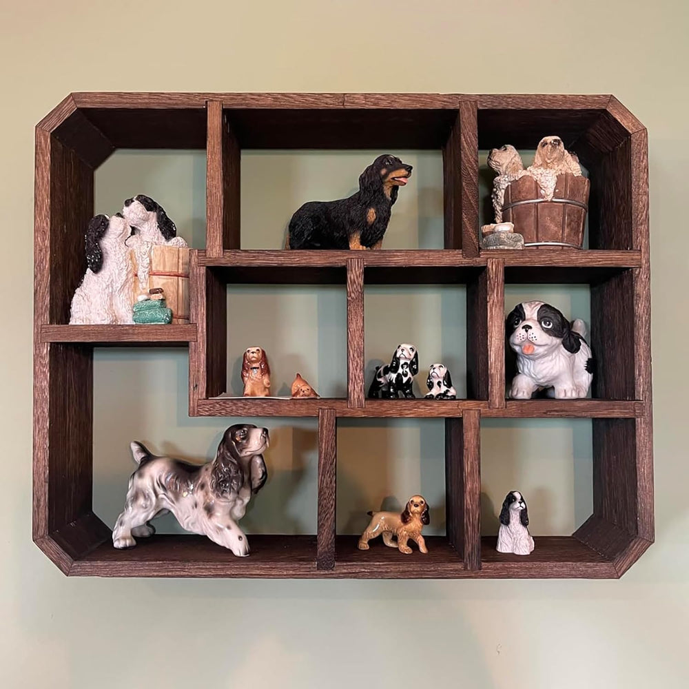 Frcctre Rustic Shadow Box Display Shelf, 9 Compartments Wood Hanging Display ...