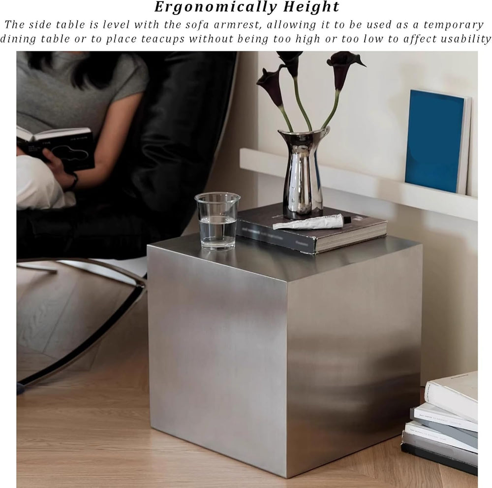 Metal Square Sofa Side Table, Cube End Table Small Coffee Table Industrial Be...