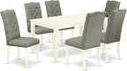 East West Furniture CAEL7-LWH-07 7 Piece Modern Dining Table Set Consist of a Rectangle Wooden Table and 6 Gray Linen Fabric Upholstered Chairs, 36x60 Inch, Linen White