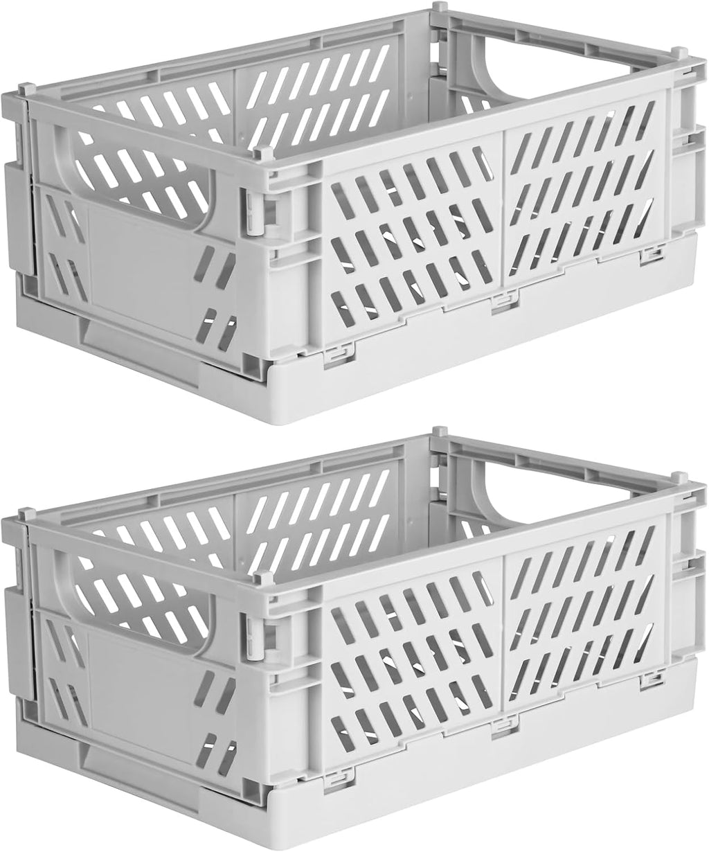 Tixill 2-Pack Mini Foldable Plastic Baskets for Organizing and Storage, Collapsible Storage Crate for Home Kitchen Bedroom Bathroom Office (9.8x6.5x3.8, Grey)