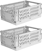 Tixill 2-Pack Mini Foldable Plastic Baskets for Organizing and Storage, Collapsible Storage Crate for Home Kitchen Bedroom Bathroom Office (9.8x6.5x3.8, Grey)
