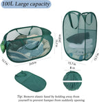 Upgraded Extra Large Mesh Pop Up Laundry Hamper 2 Pack, 100L Foldable Laundry Baskets, Dirty Clothes Hamper with Handles, Collapsible Hampers for Laundry Travel, Dorm or Home. Green