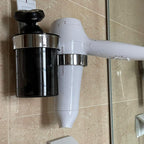 Hair Dryer Holder, Bathroom Blow Dryer Organizer with Storage Tray, Hair Care Tools Holder Wall Mount - Extra Large Rim (Silver+White, L 7.7”×W 4.1”×H 4.3”)
