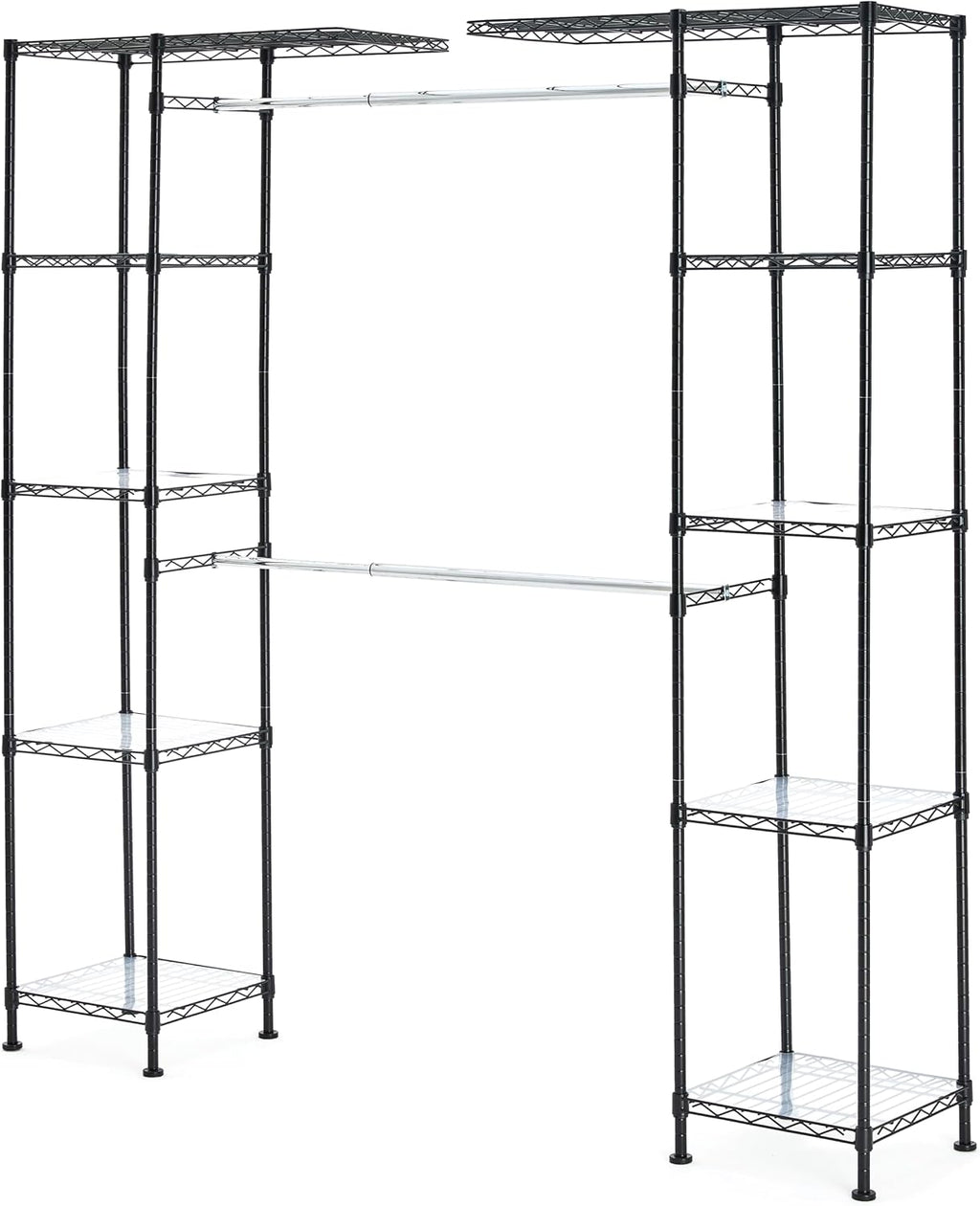 Amazon Basics Expandable Metal Hanging Closet Organizer System with Storage Shelves, Adjustable, Easy to Assemble, 57-80"L x 14"W x 72"H, Black