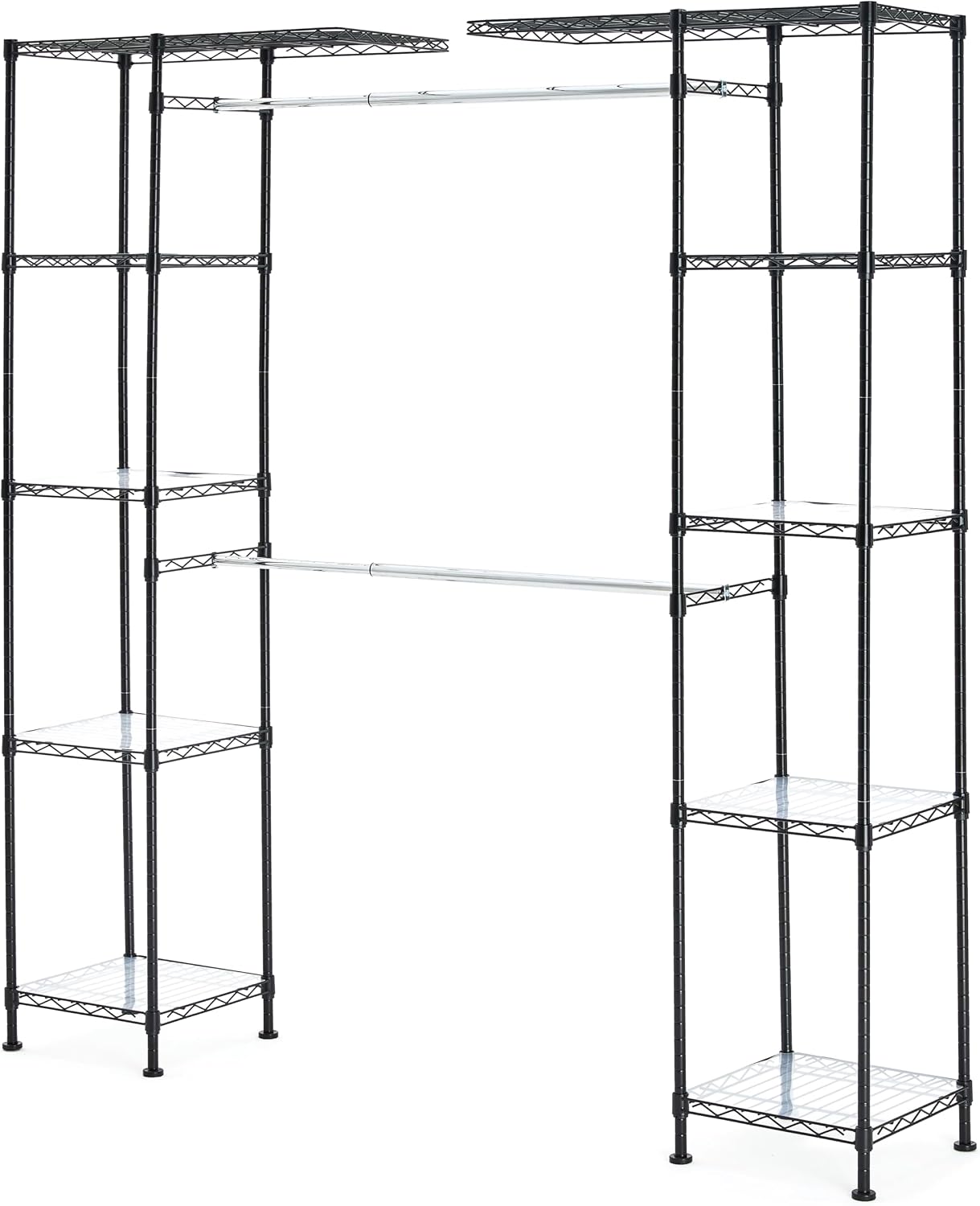 Amazon Basics Expandable Metal Hanging Closet Organizer System with Storage Shelves, Adjustable, Easy to Assemble, 57-80"L x 14"W x 72"H, Black