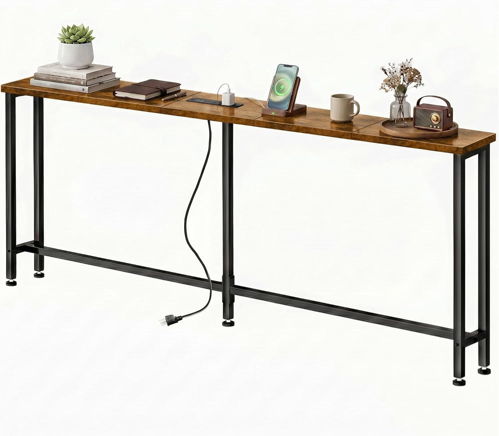 78" Narrow Sofa Table with Outlet (2 AC Outlets & 2 USB Ports), Behi...