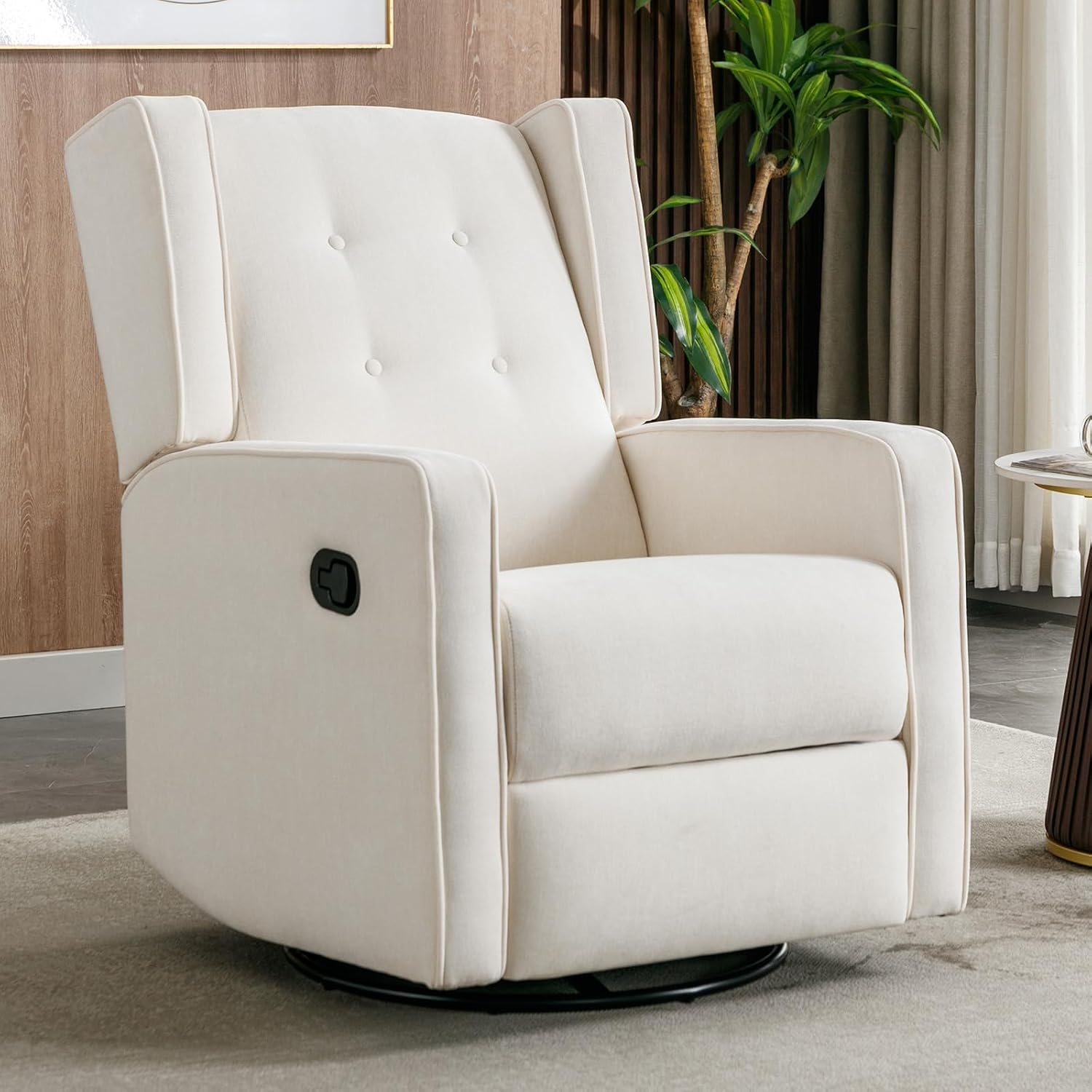 CANMOV Swivel Rocker Recliner Chair, Nursery Glider Chair, Nursery Rocking Chairs, Manual Reclining Chair, White