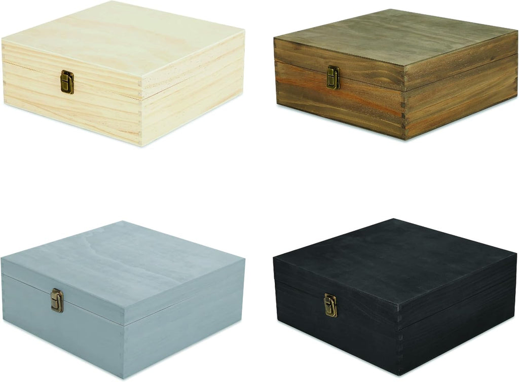 makerflo Large Grey Pine Wood Memory Box with Black Felt Inside, Hinged with Clasp, Keepsake Wooden Box Ideal for Craft and Personalization (Laser Engraving, Epoxy, UV DTF, and Vinyl) – Pack of 1