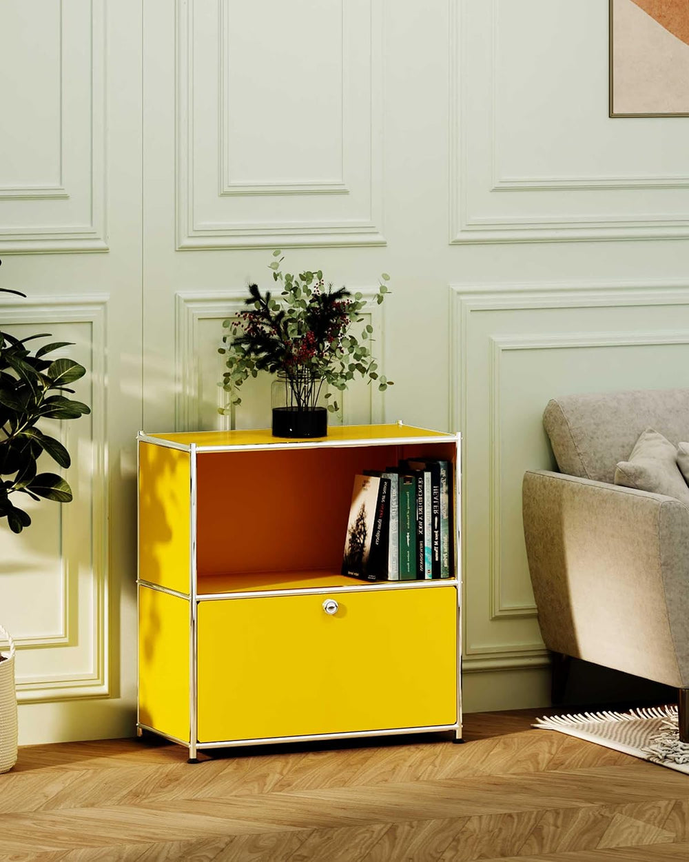 32.5-Inch Flip-Top Storage Cabinet with Detachable Wheels, Metal Side Table a...