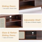 Tiita Rattan TV Stand for 55 Inch TV, Bamboo TV Cabinet with Adjustable Shelf and Storage, Boho Entertainment Center, Mid Century Modern Media Console for Bedroom, Living Room, Study, Walnut