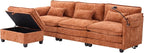 Ball & Cast 109" Oversized Sectional Sofa,Comfy Cloud Couch W/Movable Storage Ottoman,L Shaped Sectional Sofa W/USB Charging Port,Phone Holder&Side Pocke,Chenille Fabric,for Living Room,Orange