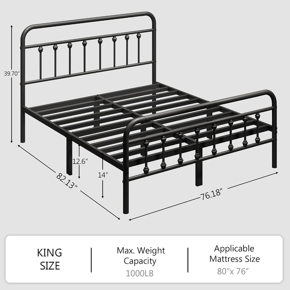 zunatu King Size Metal Bed Frame, Victorian Style Headboard and Footboard