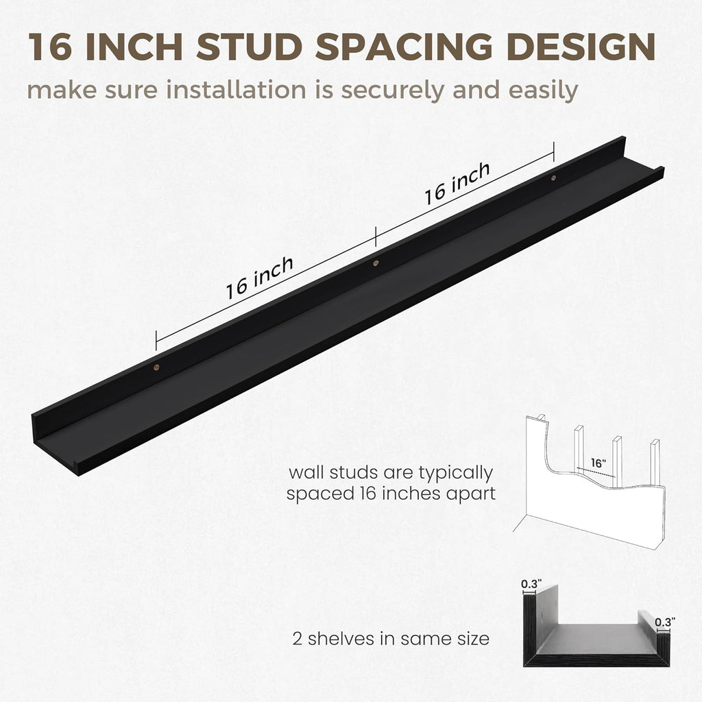 Axeman 48 Inch Black Floating Shelves for Wall | Picture Ledge Shelf Set of 2 | Rustic Picture Shelf for Wall with Ledge | Floating Shelves with Lip | Photo Ledge Shelves for Books Album Records