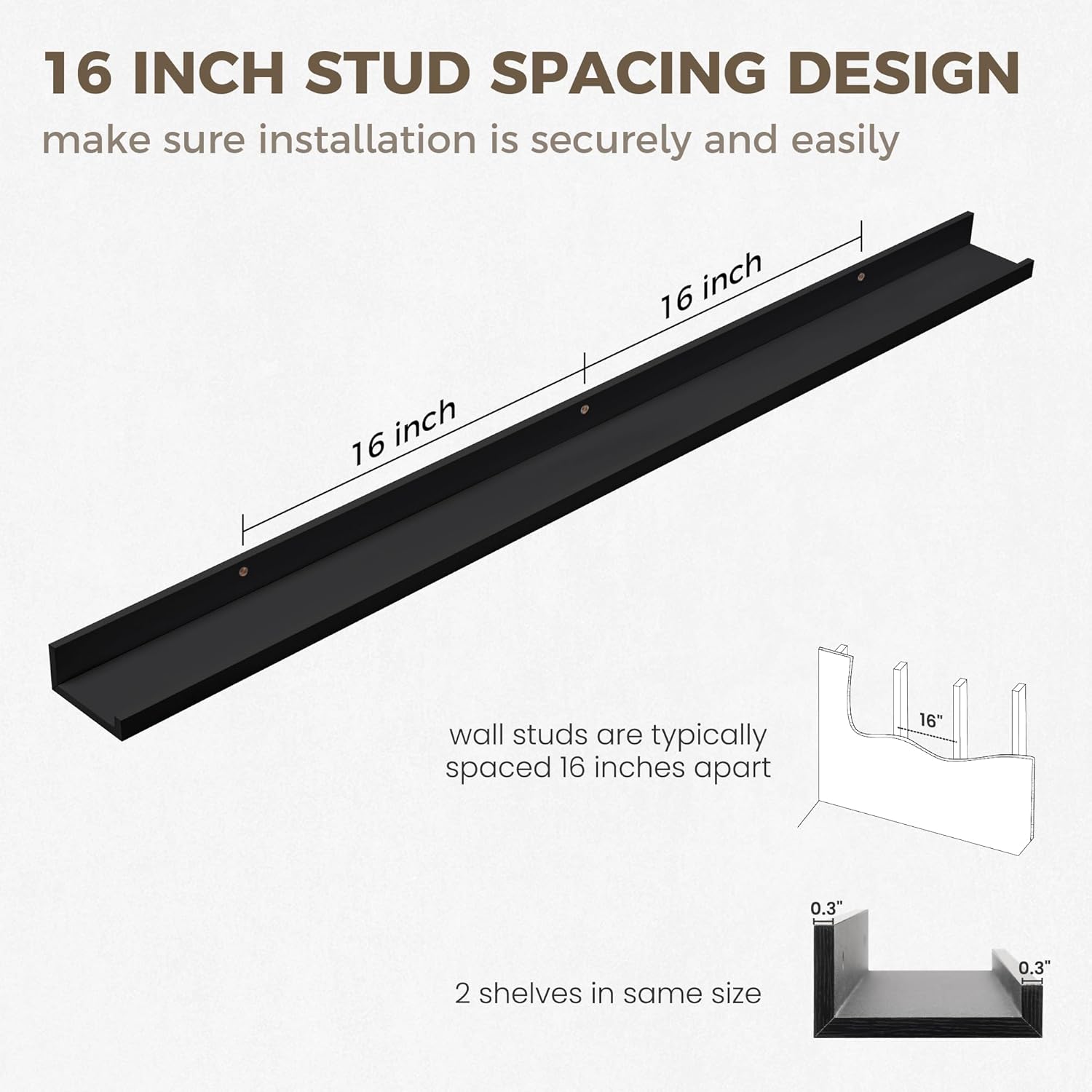 Axeman 48 Inch Black Floating Shelves for Wall | Picture Ledge Shelf Set of 2 | Rustic Picture Shelf for Wall with Ledge | Floating Shelves with Lip | Photo Ledge Shelves for Books Album Records