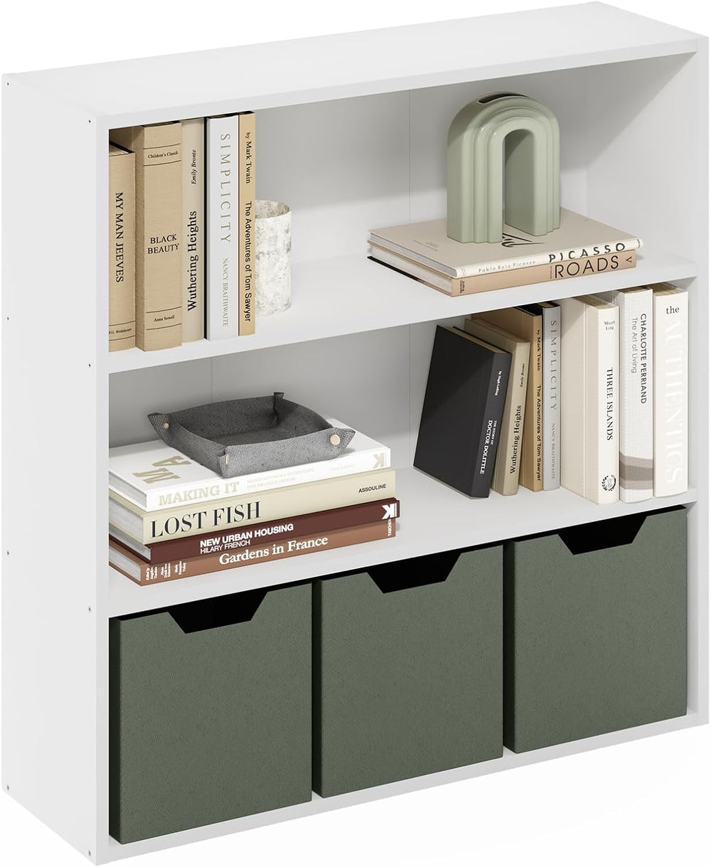 Furinno PASIR Book Shelf, 3-Tier Bookshelf with Open Storage Shelf, Standing ...