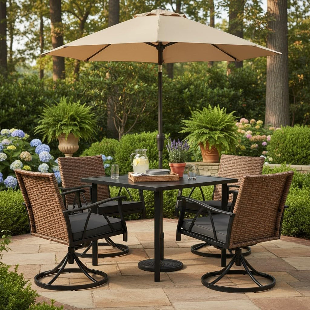 5-Piece Patio Dining Set for 4，Outdoor Dining Set with Wicker Swivel Patio Di...