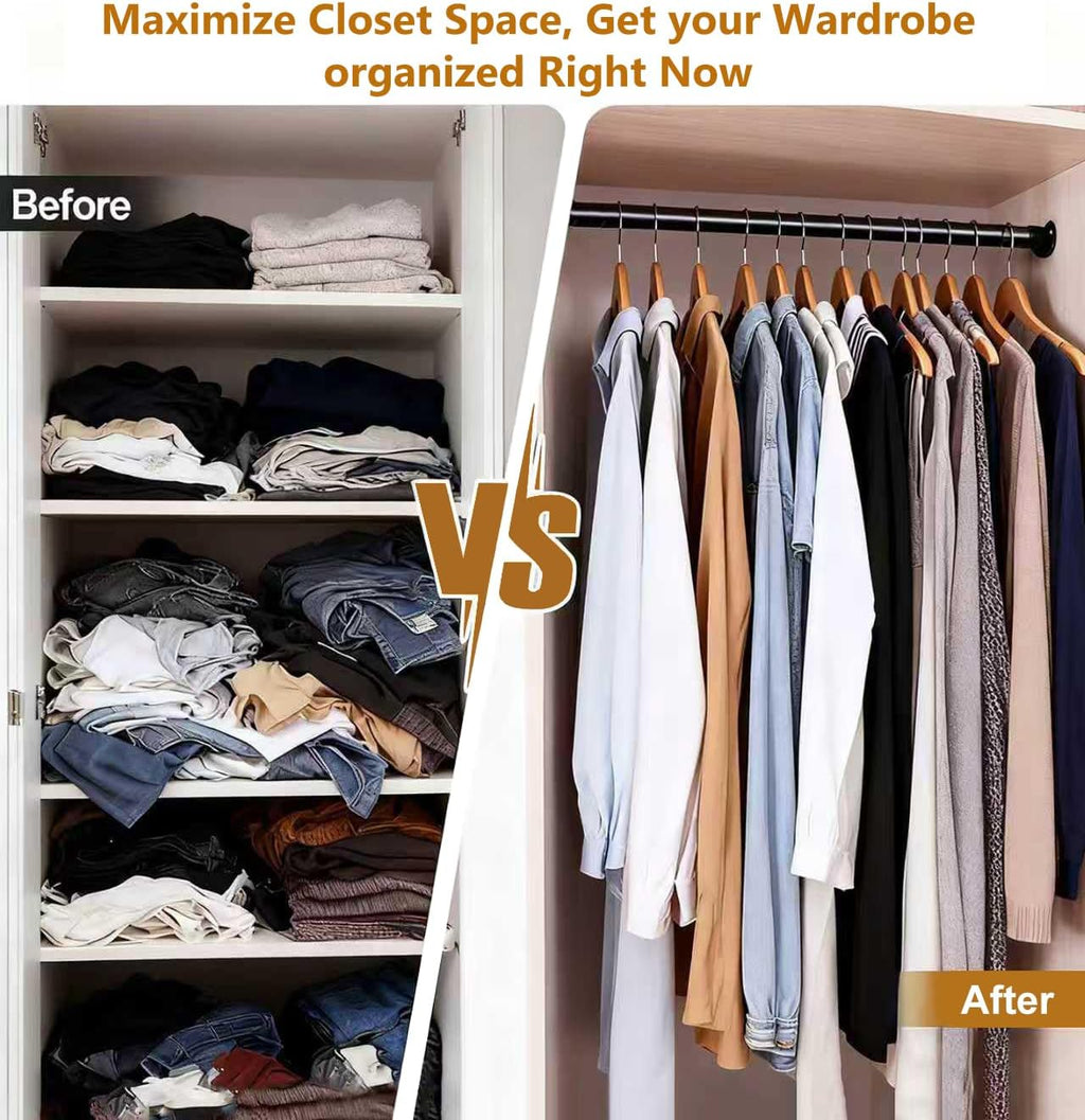 Closet Rods for Hanging Clothes, 16.5 to 46 Inches Adjustable Metal Closet Rod, Heavy Duty Clothes Hanging Rod for Closet Wardrobes Laundry