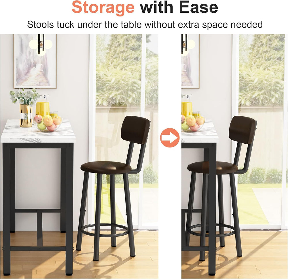 AWQM 3 Piece Bar Table Set of 2,39.3" Pub Bar Table and Chairs Set,Faux ...