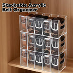 3 Pack Acrylic Belt Organizer Clear Stackable Belt Storage Holder Purse Organizer for Closet - 5 Compartments with Removable Dividers,Display Case Pantry Cabinet Organizers for Ties,Socks,Underwear