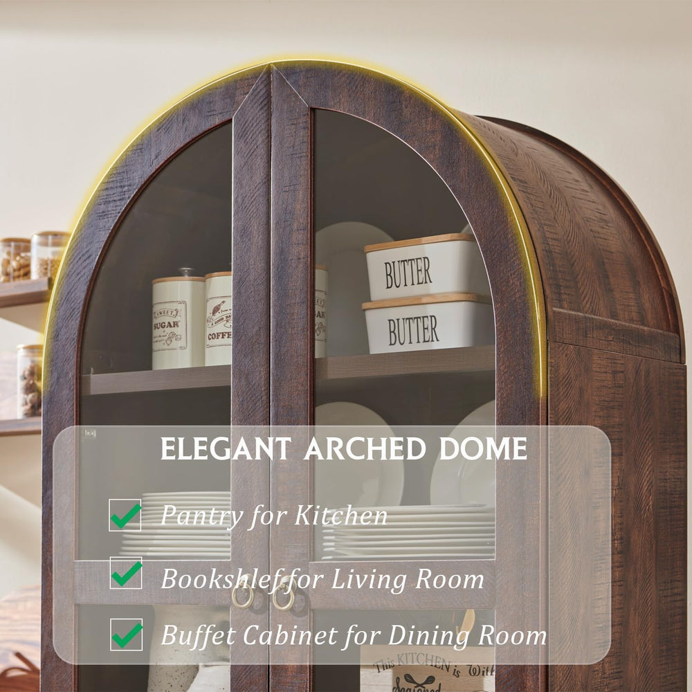IFGET 71" Tall Arched Kitchen Pantry, Kitchens Storage Cabinets, Brown |...