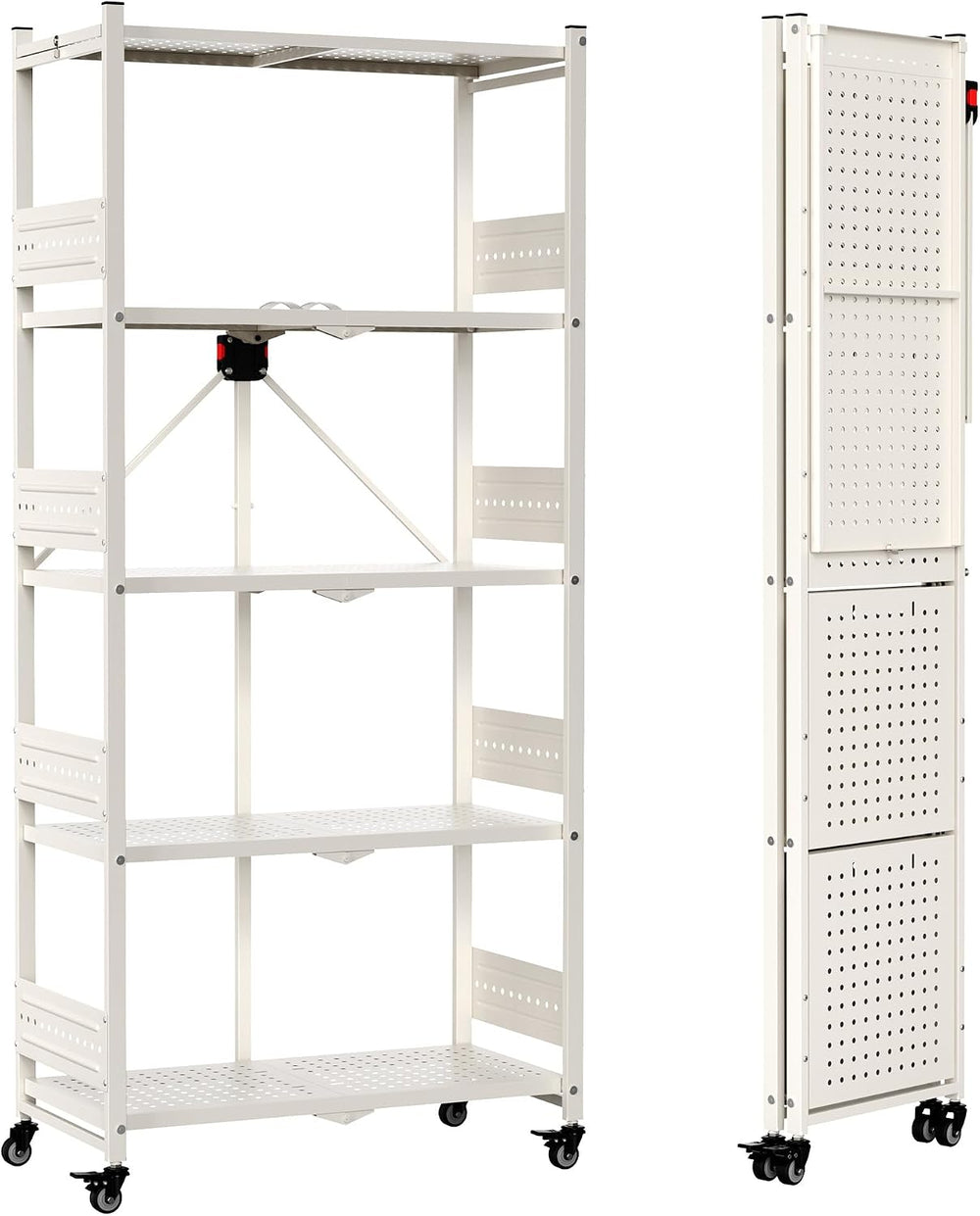 WORKPRO 5-Tier Folding Shelf, No-Assembly Metal Storage Rack with Wheels, 750...