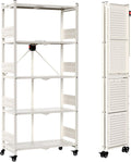 WORKPRO 5-Tier Folding Shelf, No-Assembly Metal Storage Rack with Wheels, 750 lbs Capacity (with Leveling Feet), Collapsible Shelving Unit for Kitchen, Pantry, Closet & Craft Shows - White