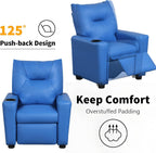 Kids Recliner Chair w/ Cup Holder, Toddler Recliner Chair Ages 1-4, 2-in-1 PU Leather Single Sofa for Boys/Girls, Kids Lazy Boy Chairs, Upholstered Armchair, Adjustable Backrest & Footrest (Blue-NEW)