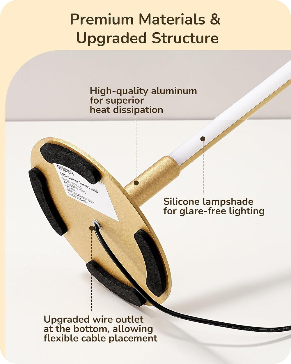 EDISHINE LED Table Lamp, Modern Dimmable Desk Lamps Metal Finish, Gold