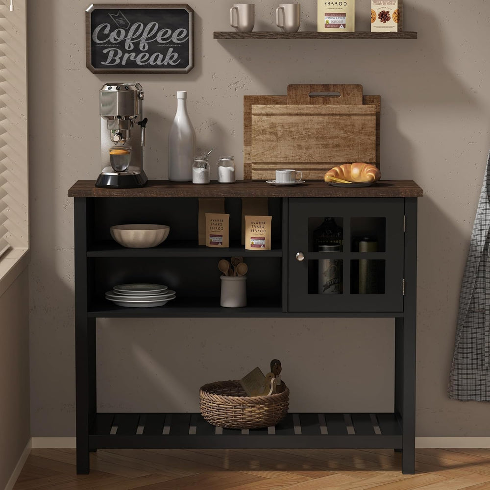ChooChoo Farmhouse Coffee Bar Cabinet, 40" W Buffet Cabinet with Glass Door
