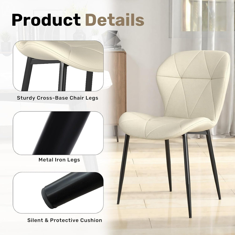 Diamond Dining Chairs Set of 4 PU Leather for Kitchen (Khaki) | Elegant rhomb...