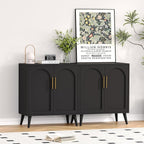 Rovaurx Set of 2 Storage Cabinet with 4 Doors, Accent Bathroom Floor Cabinet, Modern Sideboard Buffet Closet for Living Room, Entryway, Dining Room and Kitchen, Black BMGZ108B02