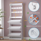 Shoe Cabinet with 3 Flip Drawers & Coat Rack, Narrow Hidden Shoe Storage Cabinet, 2-in-1 Hall Tree Slim Freestanding Shoe Rack Organizer for Entryway, Hallway, and Living Room