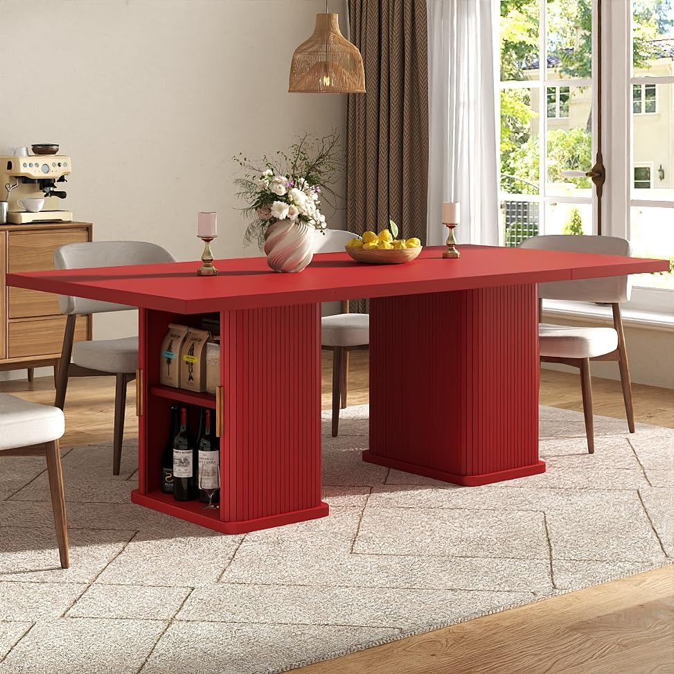 78.7" Long Rectangle Dining Table with Fluted Storage Legs for 6/8/10, F...