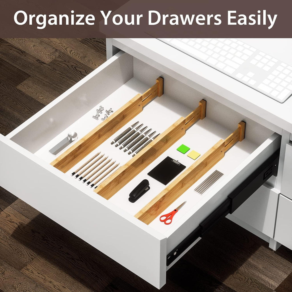 DUCOO 4 PCS Drawer Divider, 17"-22" Adjustable Bamboo Drawer Dividers Organizers, Expandable Separators for Kitchen, Clothes, Dressers, Home, Office