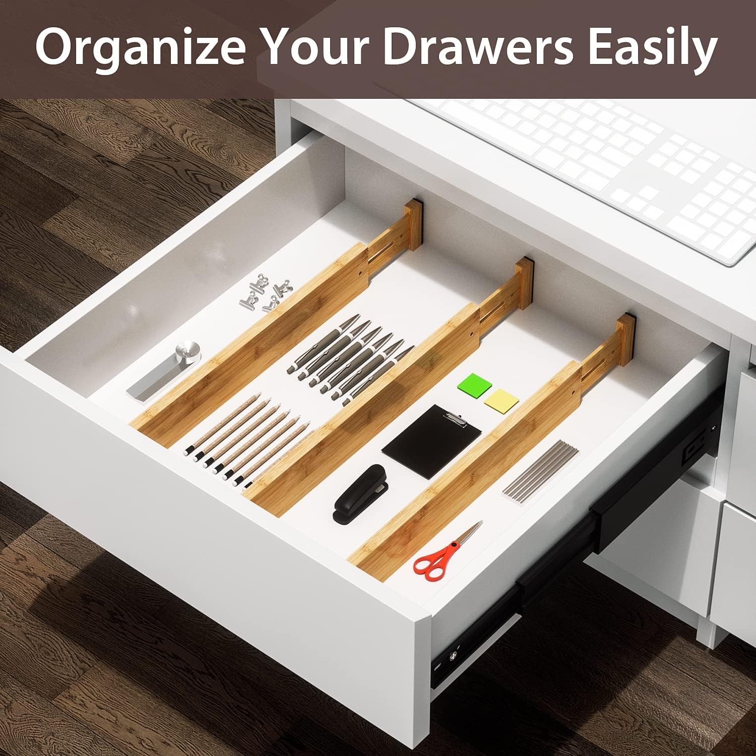 DUCOO 4 PCS Drawer Divider, 17"-22" Adjustable Bamboo Drawer Dividers Organizers, Expandable Separators for Kitchen, Clothes, Dressers, Home, Office
