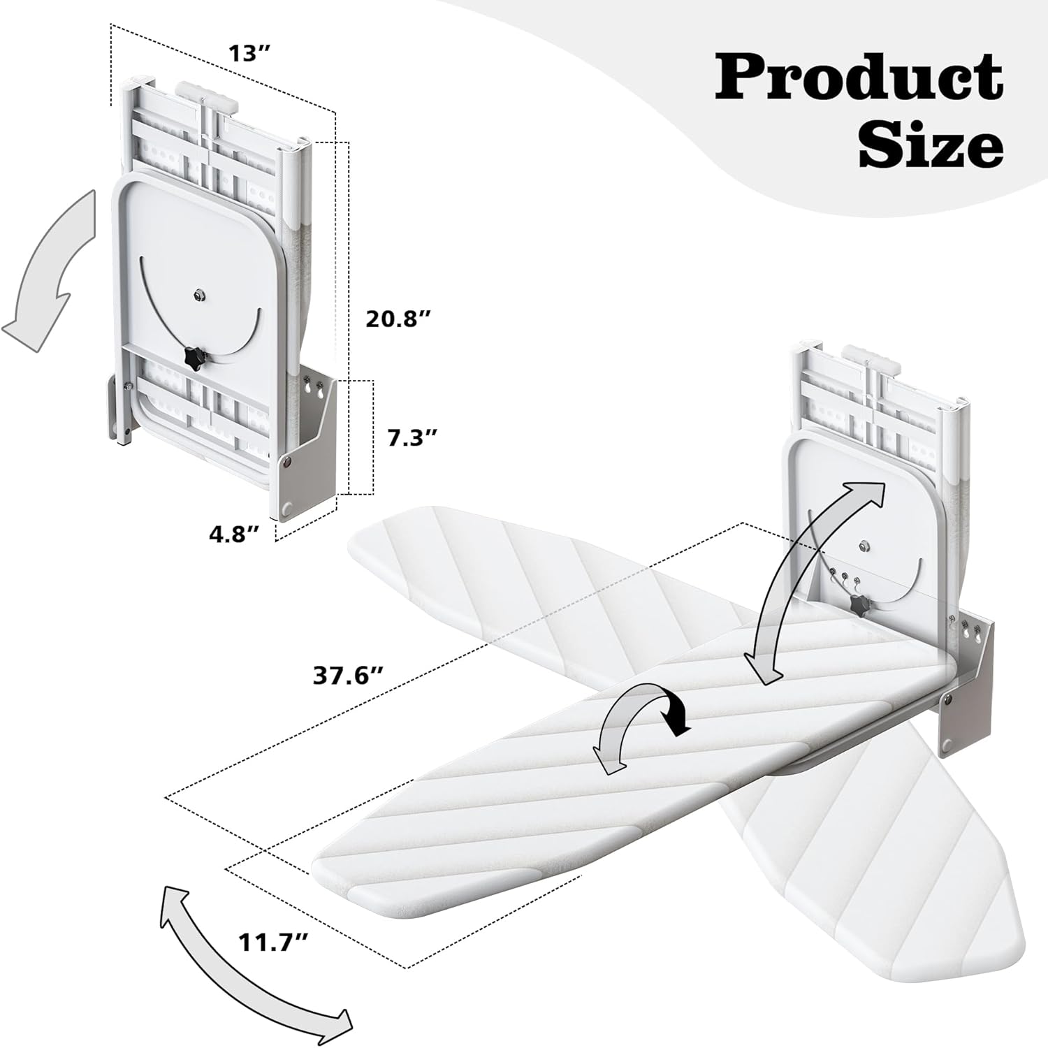 Wall-Mounted Ironing Board 37.4" x 11.8" Compact Mount Fold Down Iron Board Foldable 180° Swivel Iron Board with Heat Resistant Cover Space Saving for Home Laundry Room, Apartment, Dorms