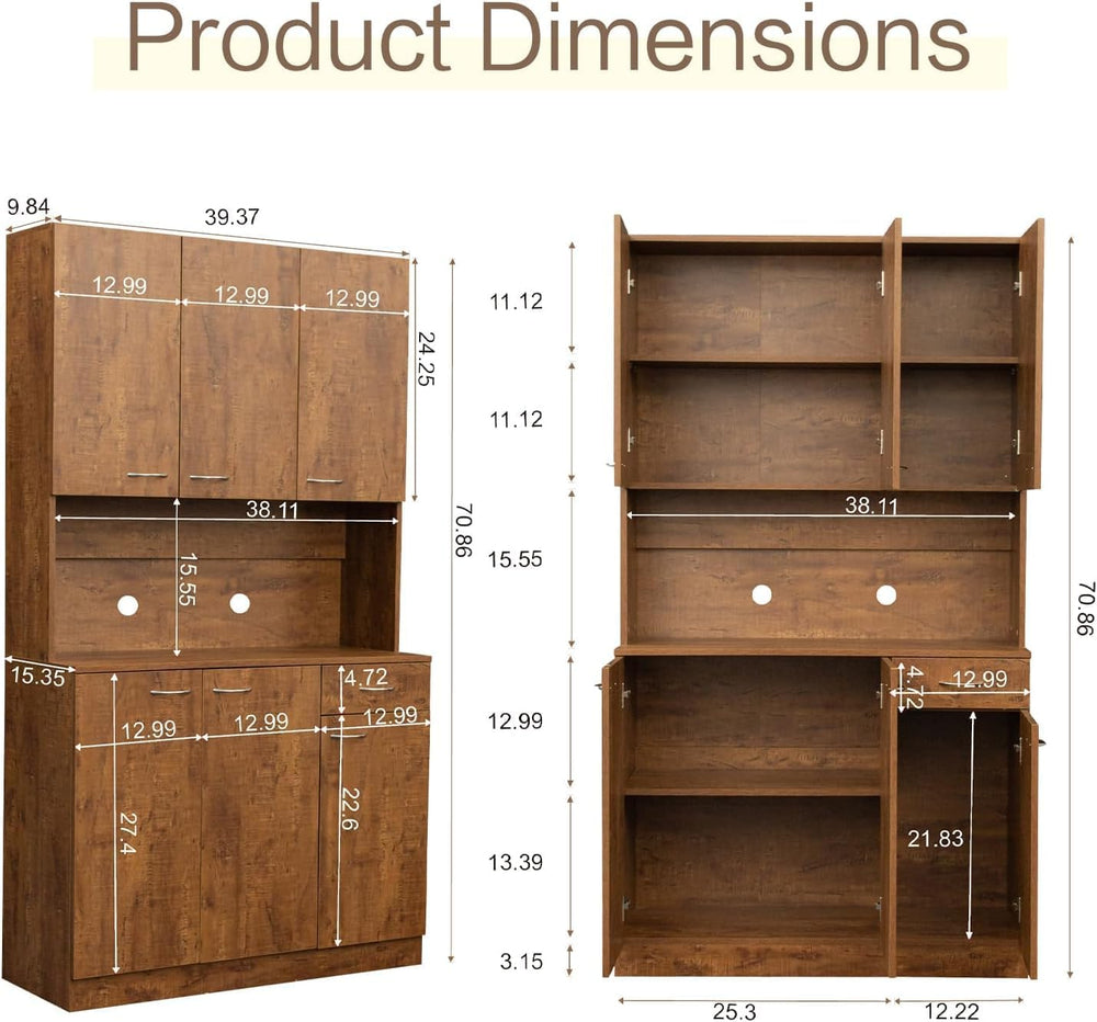 71" Kitchen Pantry Cabinets with Microwave Stand, 6 Doors & 3 Adjust...