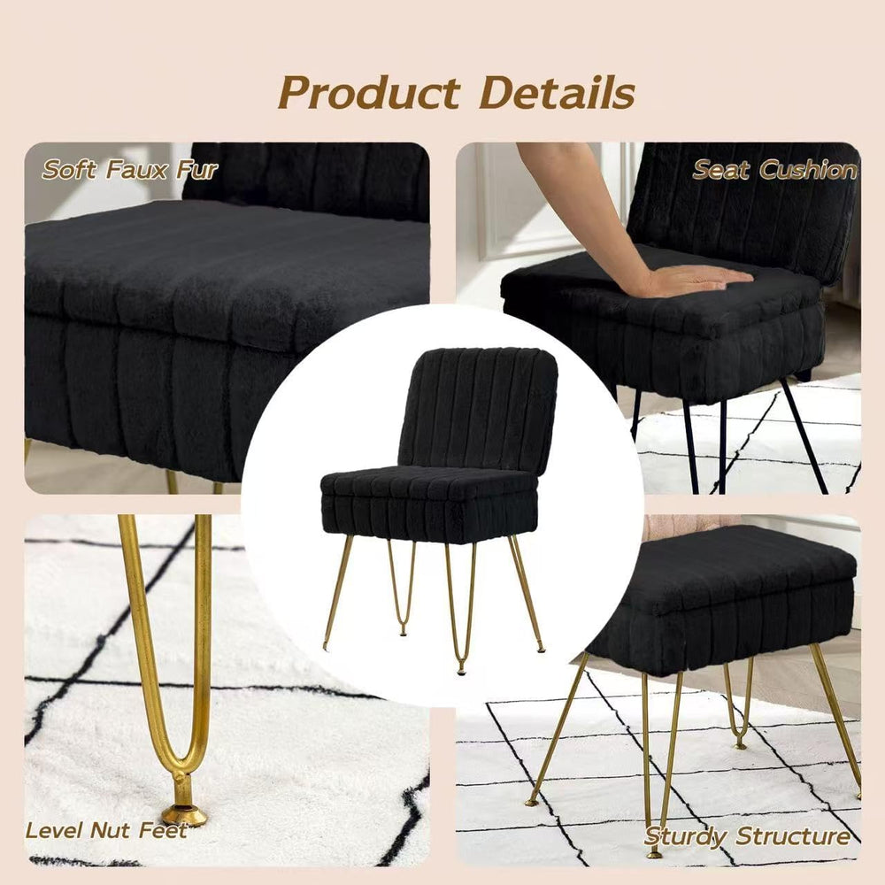 Vanity Chair with Storage | Comfy Ottoman with Folding Back | Faux Fur Vanity...