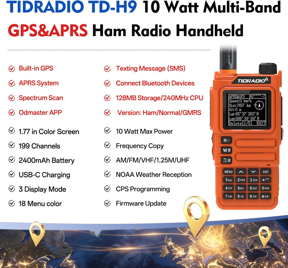TIDRADIO TD-H9 10Watt GPS&APRS Ham Radio Multi-Band;Capable of Bluetooth ...