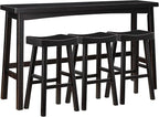 Lexicon Bar Table Set for 3, Small Kitchen Table Set Kitchen Island Table with 3 Saddle Bar Stools, 4 Piece Dining Table Set for Breakfast Nook, Living Room, Apartment, Pub Height, Black