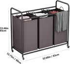 LINZINAR 3-Bag Laundry Sorter,Laundry Hamper Cart with Heavy Duty Rolling Lockable Wheels and Removable Bags (Brown)