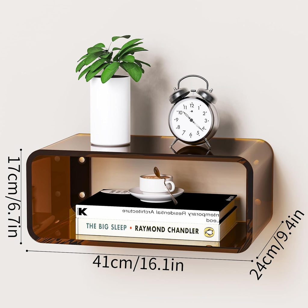 Acrylic Floating Nightstand, Bedside Table, Nightstand Shelf Wall Mounted Bedside Shelf (Dark Brown, Small)